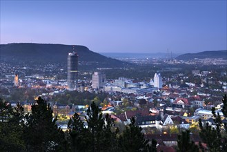 Cityscape with JenTower and Friedrich Schiller University at dawn