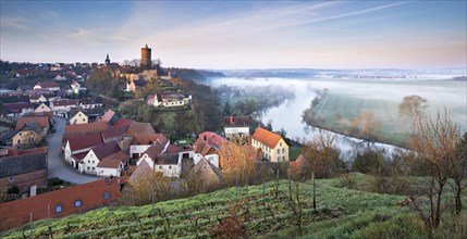 View of Schonburg village and castle in the Saale valley