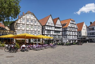 Historic half-timbered houses with gastronomy on the market square