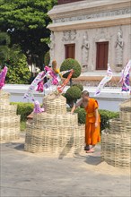 Sand chedis at temple during Songkran festival