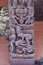 Erotic wood carvings at Bachhareshwari temple
