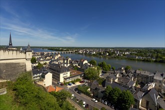 View of the city with Loire river from the Chateau de Saumur