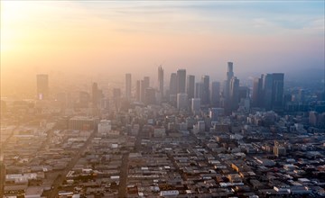 Skyscrapers of downtown Los Angeles in haze