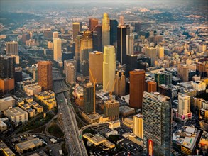 Skyscrapers of downtown Los Angeles in haze