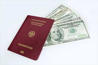 German passport and US dollar bills