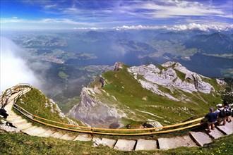 View from Pilatus mountain to Lake Lucerne and Central Swiss Alps
