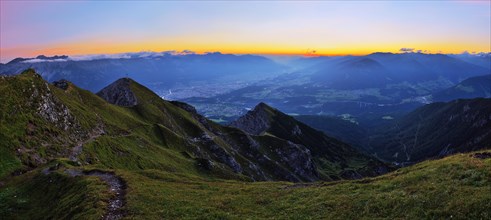 Lower Inn Valley with Innsbruck and Wipptal valley at dawn