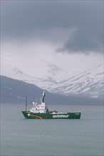 Greenpeace ship Arctic Sunrise in front of Longyearbyen