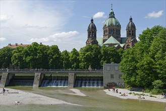 Church of St. Luke with Isar and weir