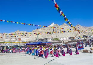 Ladakhi people with traditional costumes participates in the Ladakh Festival