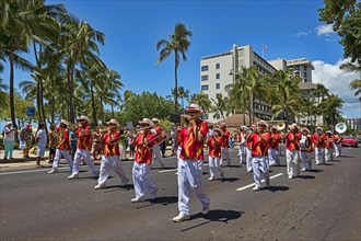 Royal Hawaiian Band playing instruments