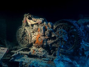 Old motorcycle in the hold of the wreck Thistlegorm