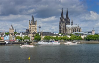 Rhine bank with cathedral and church Gross St. Martin