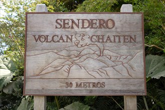 Sign Hiking trail to Chaiten Volcano