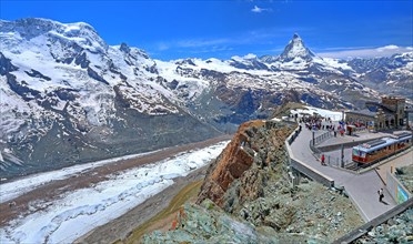 Mountain station of the Gornergratbahn 3089m with Matterhorn 4478m