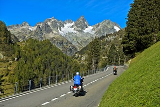 Motorbikes on mountain road
