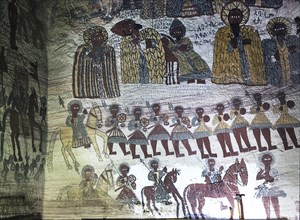 Historical wall painting in the rock church Yohannes Maequddi