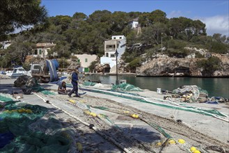 Bottom-laid fishing nets in the port of Cala Figuera