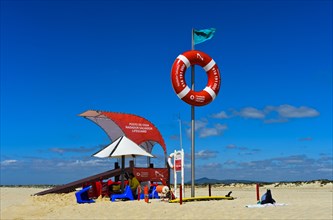 Rescue station of water rescue on the sandy beach of Tavira Island