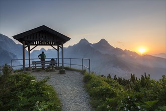 Sunset at Schachen pavilion with view on Zugspitze