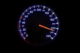 Speedometer with speed display 220 km/h and crosses from 120 km/h