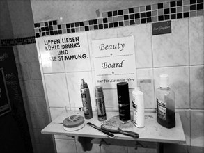 Hairdressing tools in pub washroom