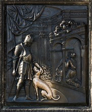 Dog relief at the statue of St. John of Nepomuk