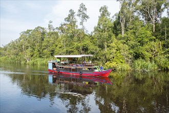Boat (Klotok) on river Sungai Sekonyer in Tanjung Puting National Park