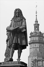 Leibniz Monument and Tower of the Nikolaikirche