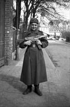 Red Army soldier in front of the commandant's office in Gohlis