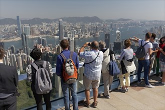 Tourists on the observation deck of The Peak