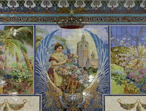 Wall decoration with ceramic tiles in the waiting room