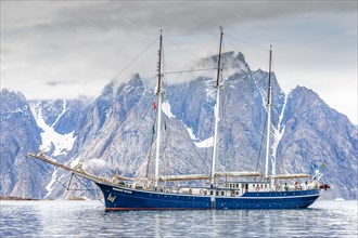 Sailing ship Rembrandt Van Rinn off Bergen in Scoresbysund