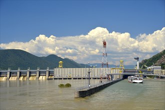 Passenger ship at water lock