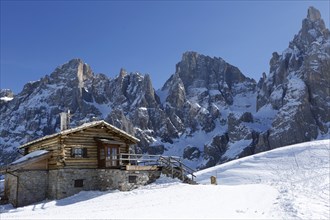 Mountain hut in the snow