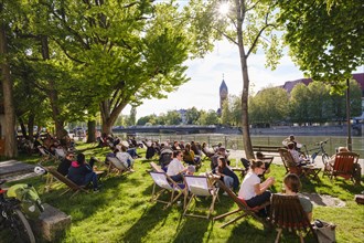 Beer garden from Cafe Alt Landshut at Isarpromenade