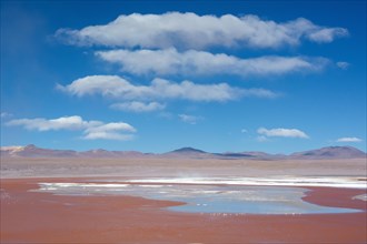 Laguna Colorada with red water due to high content of algae in Uyuni