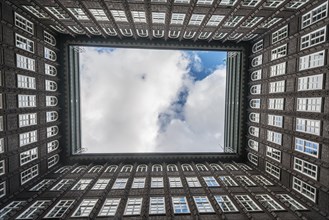 View looking up from courtyard in the Kontorhaus district