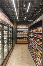 Food shelves in cashless supermarket