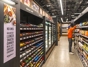 Food shelves in cashless supermarket