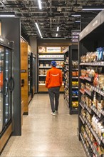 Food shelves in cashless supermarket