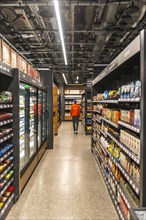 Food shelves in cashless supermarket