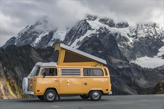 Old VW Bus T2 with opened roof