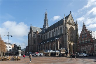 Gothic cathedral Sint-Bavokerk on the market square