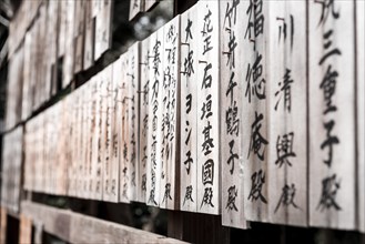 Described wooden panels with Japanese characters