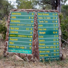 Signpost displaying safari camps