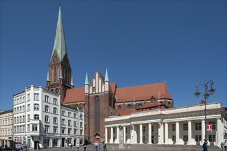View of the Schwerin Cathedral with market place