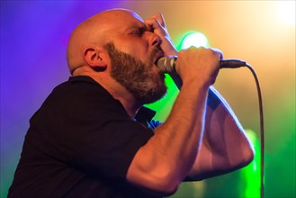 Andre Ellenberger singer of the Swiss metal band Piranha live in the Schuur Lucerne