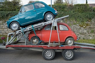 Fiat 500 on a trailer