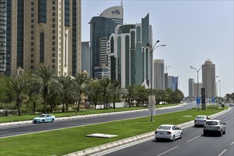 Al Corniche Street and skyscrapers in Doha